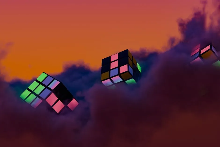 Hình ảnh rubik dưới ánh sáng neon đầy màu sắc
