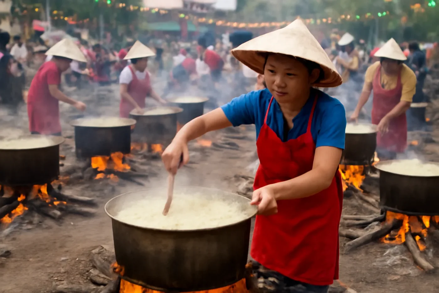 Hình ảnh thi nấu cơm trong lễ hội truyền thống