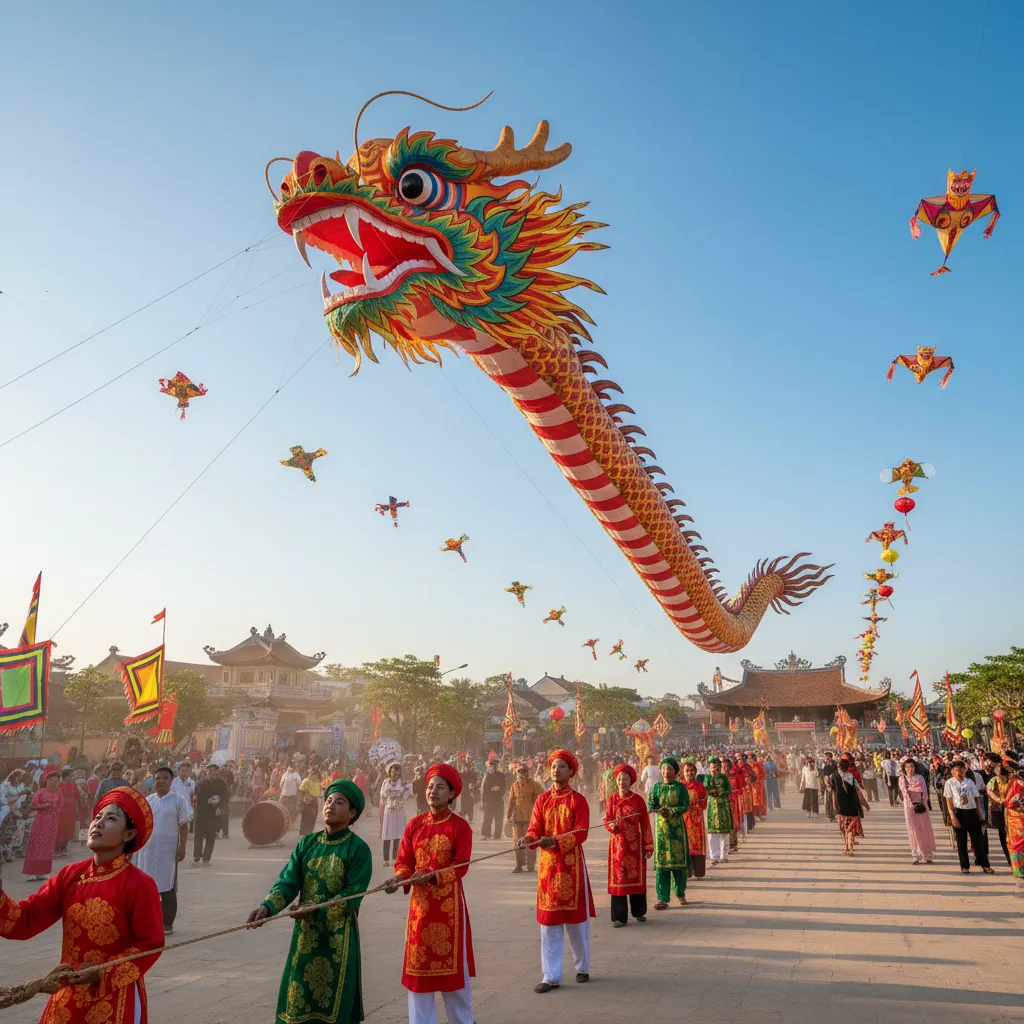 Diều rồng lớn bay trong lễ hội truyền thống Việt Nam